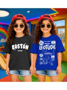 LEOTUDE - Kid'S Multi-Colour Printed Cotton Oversized T-Shirt (Pack Of 2)