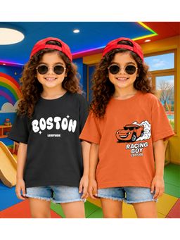 LEOTUDE - Kid'S Multi-Colour Printed Cotton Oversized T-Shirt (Pack Of 2)