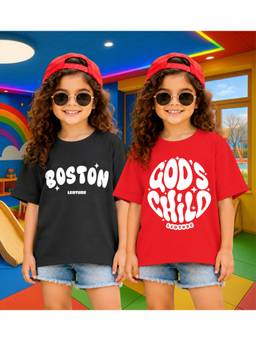 LEOTUDE - Kid'S Multi-Colour Printed Cotton Oversized T-Shirt (Pack Of 2)