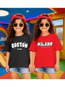 LEOTUDE - Kid'S Multi-Colour Printed Cotton Oversized T-Shirt (Pack Of 2)