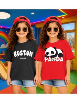 LEOTUDE - Kid'S Multi-Colour Printed Cotton Oversized T-Shirt (Pack Of 2)