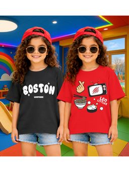 LEOTUDE - Kid'S Multi-Colour Printed Cotton Oversized T-Shirt (Pack Of 2)