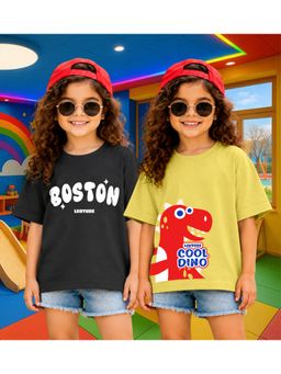 LEOTUDE - Kid'S Multi-Colour Printed Cotton Oversized T-Shirt (Pack Of 2)