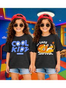LEOTUDE - Kid'S Multi-Colour Printed Cotton Oversized T-Shirt (Pack Of 2)