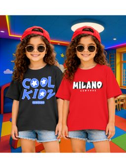 LEOTUDE - Kid'S Multi-Colour Printed Cotton Oversized T-Shirt (Pack Of 2)