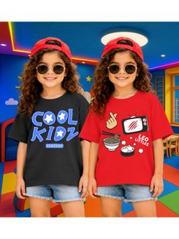 LEOTUDE - Kid'S Multi-Colour Printed Cotton Oversized T-Shirt (Pack Of 2)