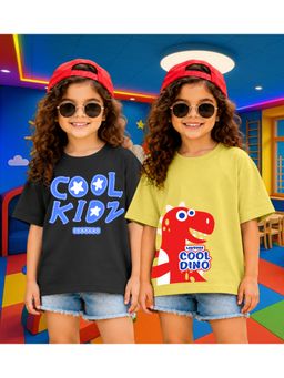LEOTUDE - Kid'S Multi-Colour Printed Cotton Oversized T-Shirt (Pack Of 2)