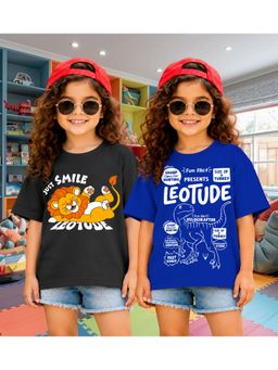 LEOTUDE - Kid'S Multi-Colour Printed Cotton Oversized T-Shirt (Pack Of 2)