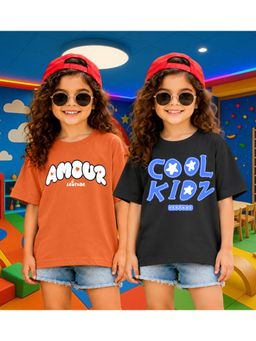 LEOTUDE - Kid'S Multi-Colour Printed Cotton Oversized T-Shirt (Pack Of 2)