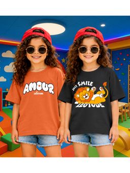 LEOTUDE - Kid'S Multi-Colour Printed Cotton Oversized T-Shirt (Pack Of 2)