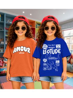 LEOTUDE - Kid'S Multi-Colour Printed Cotton Oversized T-Shirt (Pack Of 2)