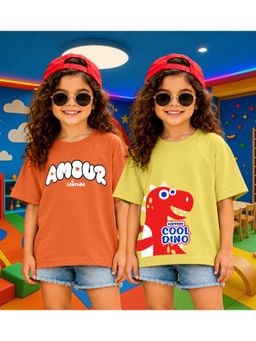LEOTUDE - Kid'S Multi-Colour Printed Cotton Oversized T-Shirt (Pack Of 2)