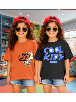 LEOTUDE - Kid'S Multi-Colour Printed Cotton Oversized T-Shirt (Pack Of 2)