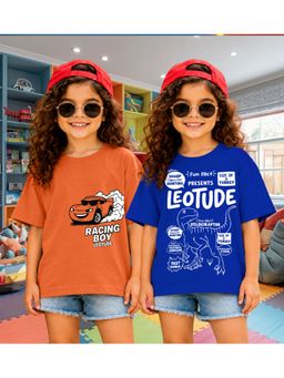 LEOTUDE - Kid'S Multi-Colour Printed Cotton Oversized T-Shirt (Pack Of 2)