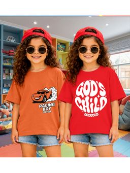 LEOTUDE - Kid'S Multi-Colour Printed Cotton Oversized T-Shirt (Pack Of 2)
