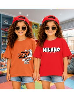 LEOTUDE - Kid'S Multi-Colour Printed Cotton Oversized T-Shirt (Pack Of 2)