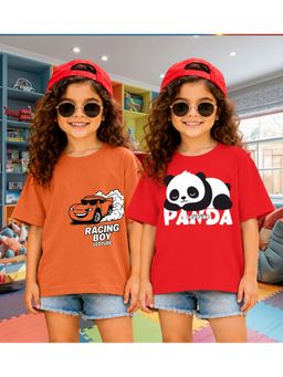 LEOTUDE - Kid'S Multi-Colour Printed Cotton Oversized T-Shirt (Pack Of 2)