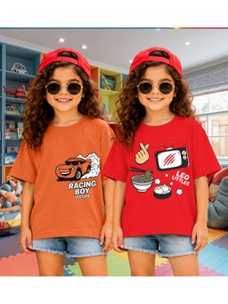 LEOTUDE - Kid'S Multi-Colour Printed Cotton Oversized T-Shirt (Pack Of 2)