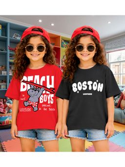 LEOTUDE - Kid'S Multi-Colour Printed Cotton Oversized T-Shirt (Pack Of 2)