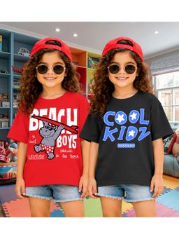LEOTUDE - Kid'S Multi-Colour Printed Cotton Oversized T-Shirt (Pack Of 2)