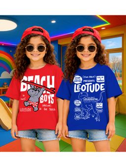 LEOTUDE - Kid'S Multi-Colour Printed Cotton Oversized T-Shirt (Pack Of 2)