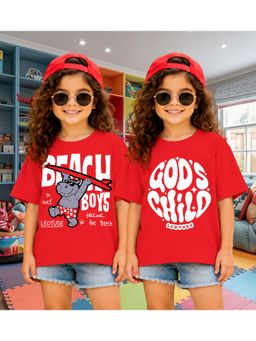 LEOTUDE - Kid'S Multi-Colour Printed Cotton Oversized T-Shirt (Pack Of 2)