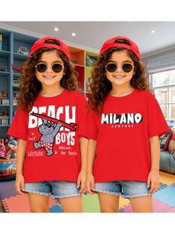 LEOTUDE - Kid'S Multi-Colour Printed Cotton Oversized T-Shirt (Pack Of 2)