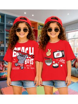 LEOTUDE - Kid'S Multi-Colour Printed Cotton Oversized T-Shirt (Pack Of 2)