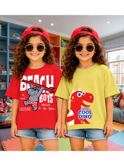LEOTUDE - Kid'S Multi-Colour Printed Cotton Oversized T-Shirt (Pack Of 2)