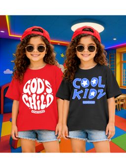 LEOTUDE - Kid'S Multi-Colour Printed Cotton Oversized T-Shirt (Pack Of 2)