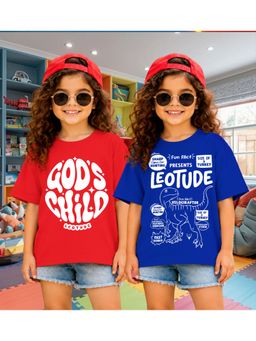 LEOTUDE - Kid'S Multi-Colour Printed Cotton Oversized T-Shirt (Pack Of 2)