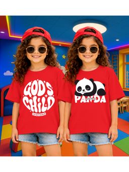 LEOTUDE - Kid'S Multi-Colour Printed Cotton Oversized T-Shirt (Pack Of 2)