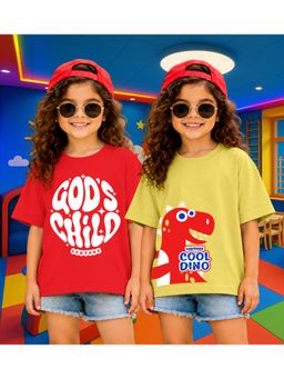 LEOTUDE - Kid'S Multi-Colour Printed Cotton Oversized T-Shirt (Pack Of 2)
