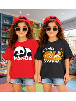 LEOTUDE - Kid'S Multi-Colour Printed Cotton Oversized T-Shirt (Pack Of 2)