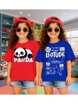 LEOTUDE - Kid'S Multi-Colour Printed Cotton Oversized T-Shirt (Pack Of 2)