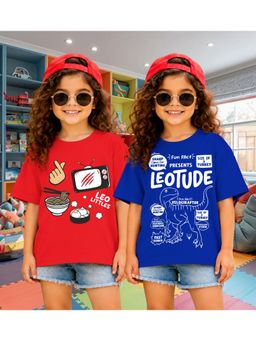 LEOTUDE - Kid'S Multi-Colour Printed Cotton Oversized T-Shirt (Pack Of 2)
