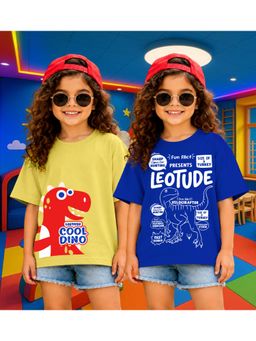 LEOTUDE - Kid'S Multi-Colour Printed Cotton Oversized T-Shirt (Pack Of 2)