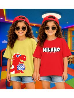 LEOTUDE - Kid'S Multi-Colour Printed Cotton Oversized T-Shirt (Pack Of 2)