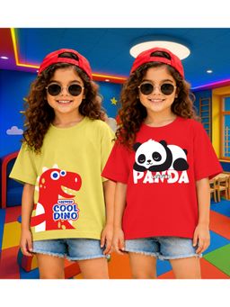 LEOTUDE - Kid'S Multi-Colour Printed Cotton Oversized T-Shirt (Pack Of 2)