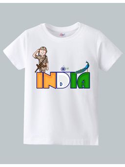 KAVEE - White Independence Day Theme Half Sleeves India Text Printed T-Shirt