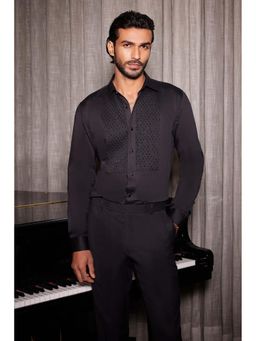 Philocaly - Orion Slim Fit Embroidered Black Shirt