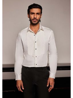 Philocaly - Seraphic Slim Fit Embroidered White Shirt