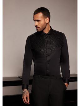 Philocaly - Vesta Regular Fit Embroidered Black Shirt