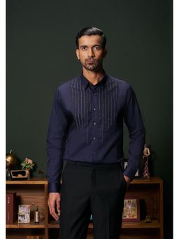 Philocaly - Nox Slim Fit Embroidered Blue Shirt
