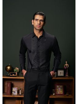 Philocaly - Cinder Slim Fit Embroidered Black Shirt