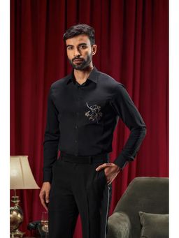 Philocaly - Zemeckis Regular Fit Embroidered Black Shirt