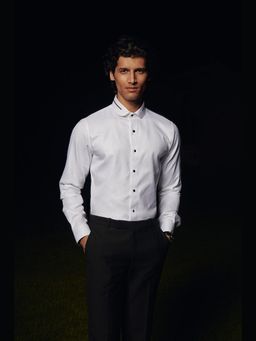 Philocaly - White Lies Slim Fit Textured White Shirt