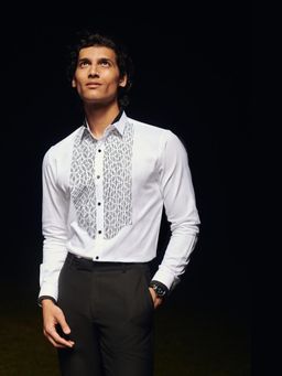 Philocaly - After 8 Regular Fit Embroidered White Shirt