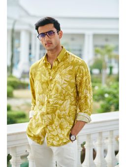 Philocaly - Buransh Regular Fit Floral Yellow Shirt