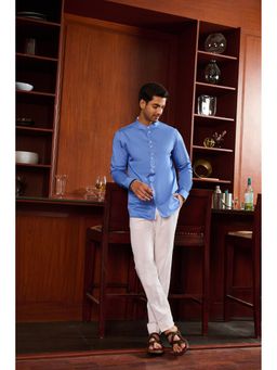 Philocaly - Arquette Slim Fit Solid Blue Shirt